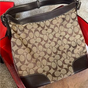 Coach Tan and Brown Signature Shoulder Bag